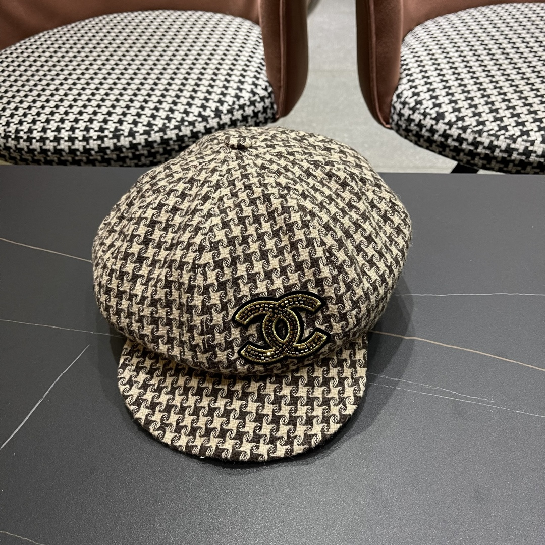  香奈儿 千鸟格云朵八角帽子女时尚秋冬复古英伦画家帽
韩版时尚百搭贝雷帽