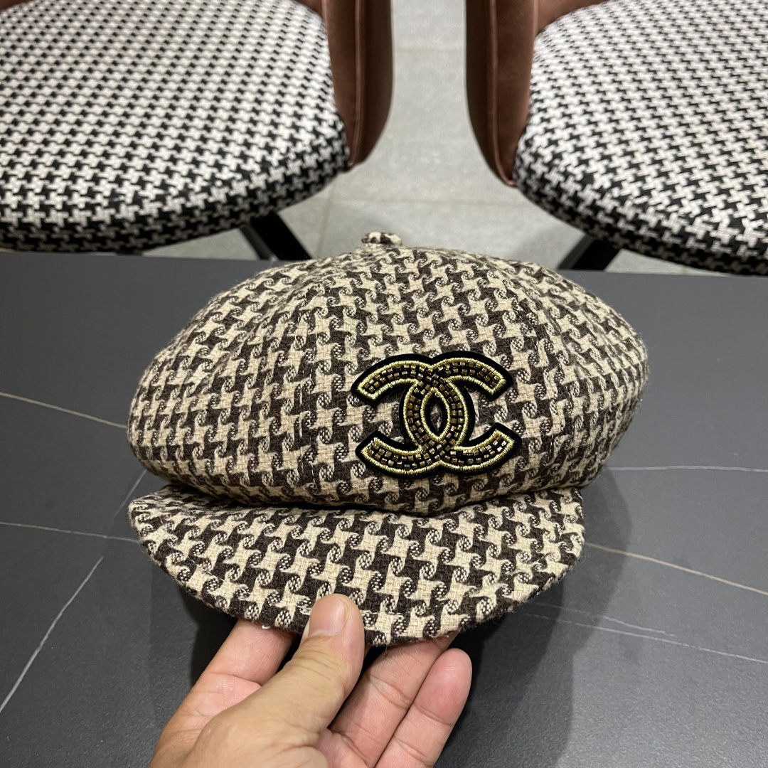  香奈儿 千鸟格云朵八角帽子女时尚秋冬复古英伦画家帽
韩版时尚百搭贝雷帽