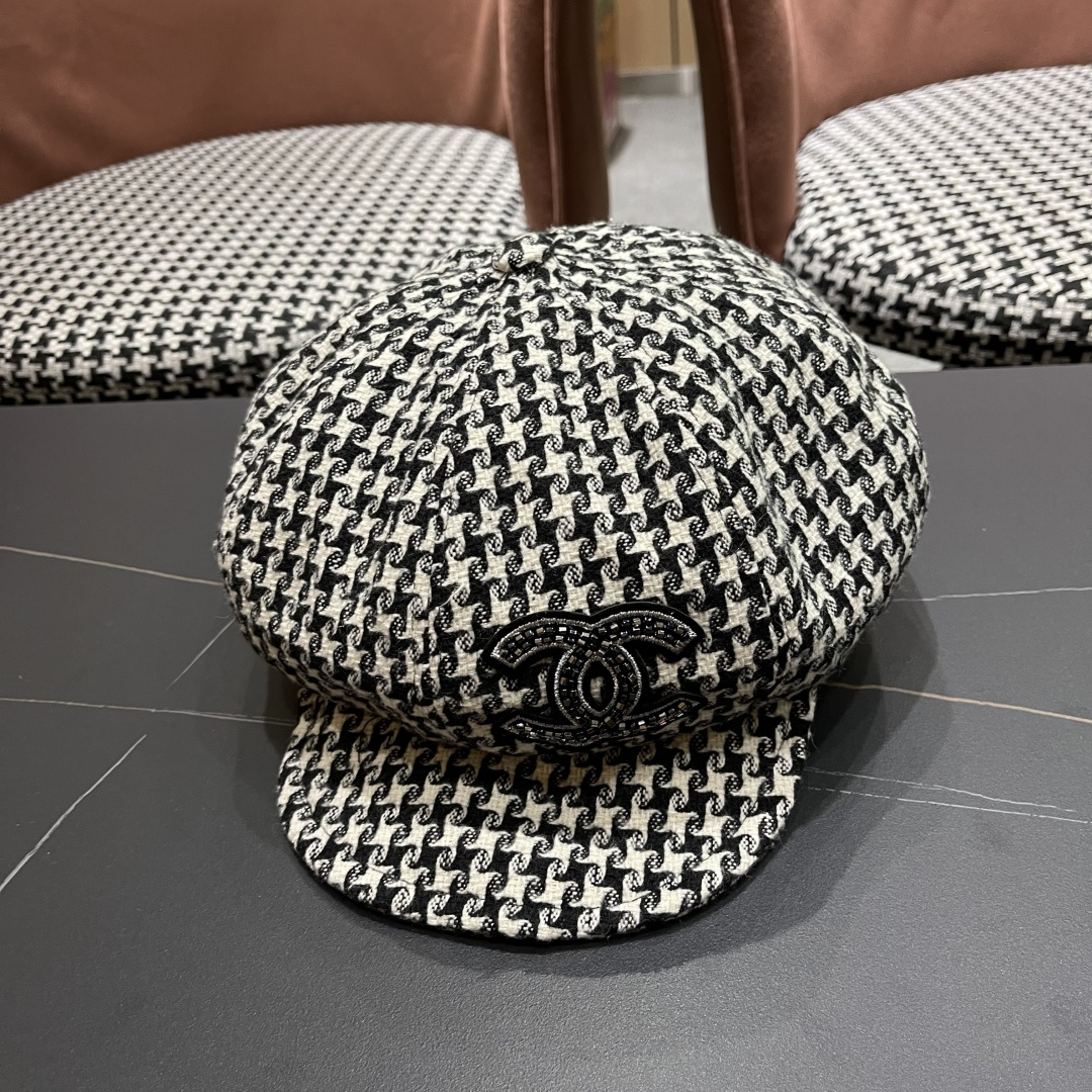  香奈儿 千鸟格云朵八角帽子女时尚秋冬复古英伦画家帽
韩版时尚百搭贝雷帽