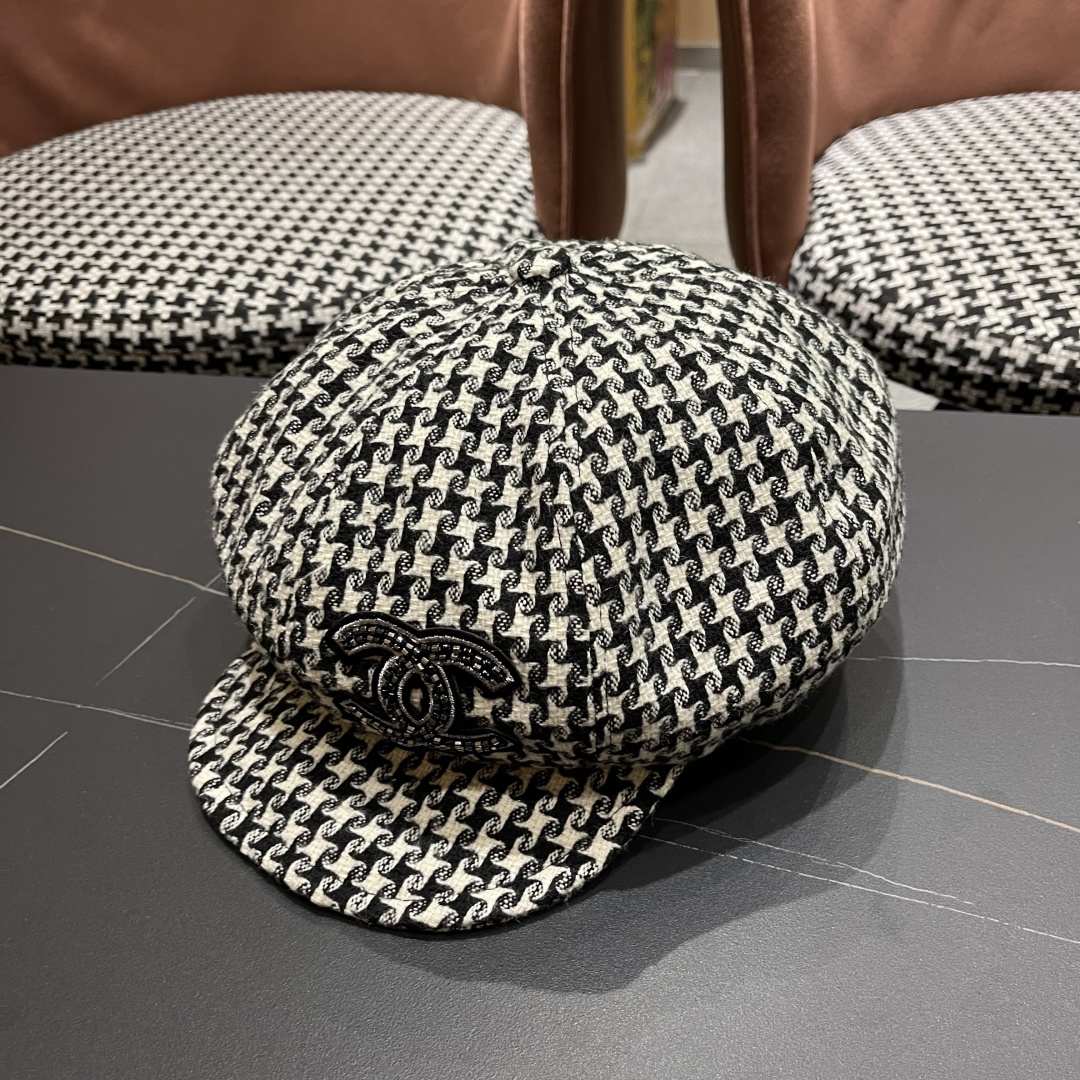  香奈儿 千鸟格云朵八角帽子女时尚秋冬复古英伦画家帽
韩版时尚百搭贝雷帽
