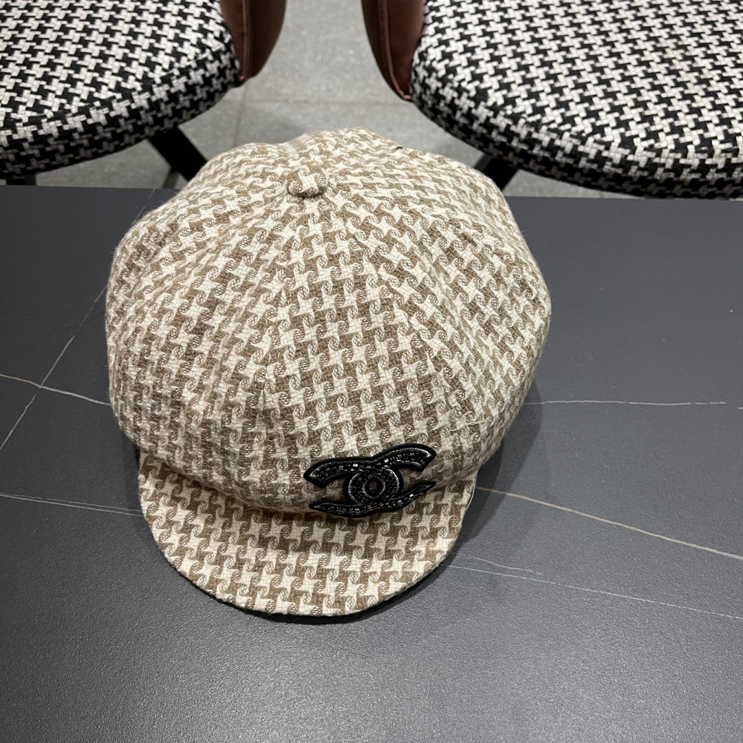  香奈儿 千鸟格云朵八角帽子女时尚秋冬复古英伦画家帽
韩版时尚百搭贝雷帽