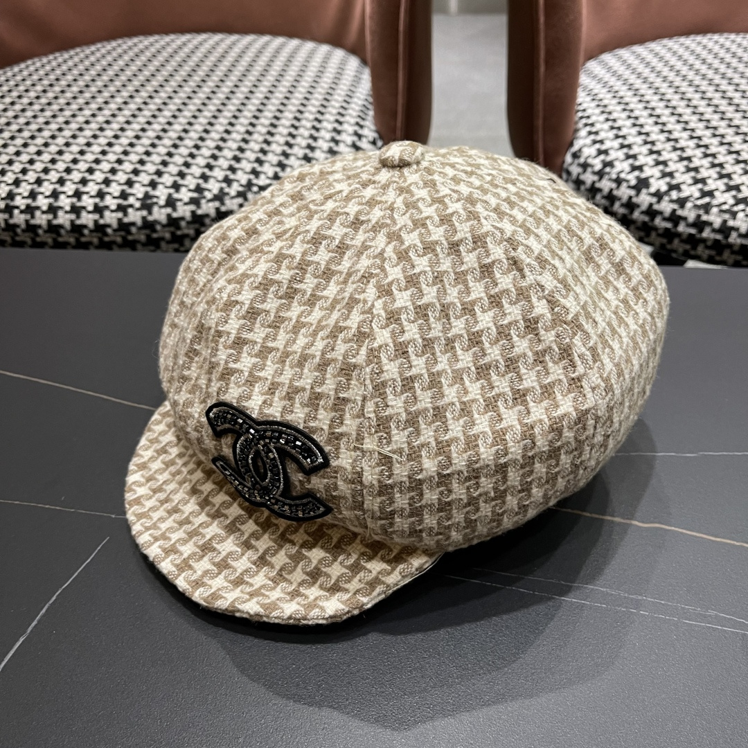  香奈儿 千鸟格云朵八角帽子女时尚秋冬复古英伦画家帽
韩版时尚百搭贝雷帽