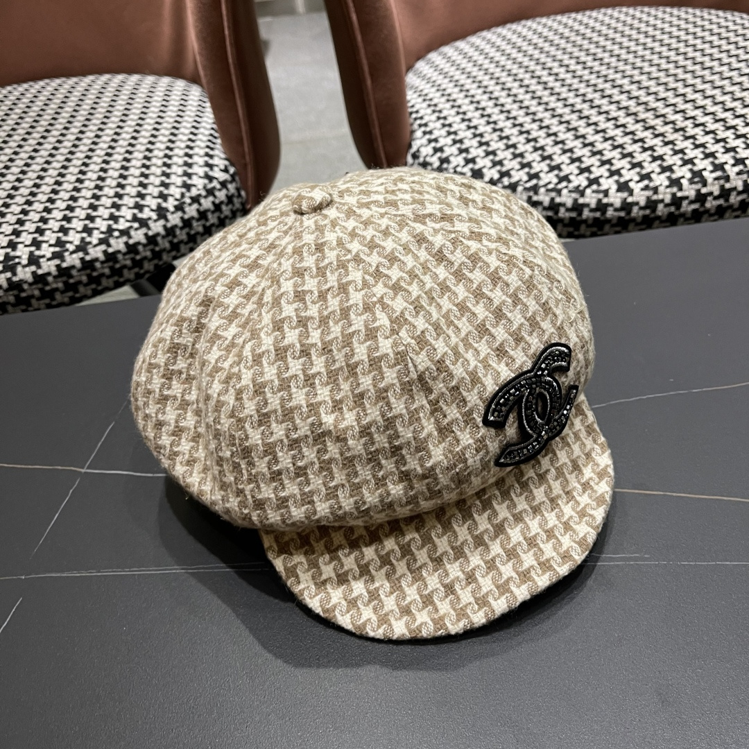  香奈儿 千鸟格云朵八角帽子女时尚秋冬复古英伦画家帽
韩版时尚百搭贝雷帽