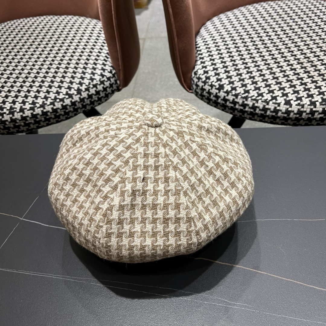  香奈儿 千鸟格云朵八角帽子女时尚秋冬复古英伦画家帽
韩版时尚百搭贝雷帽