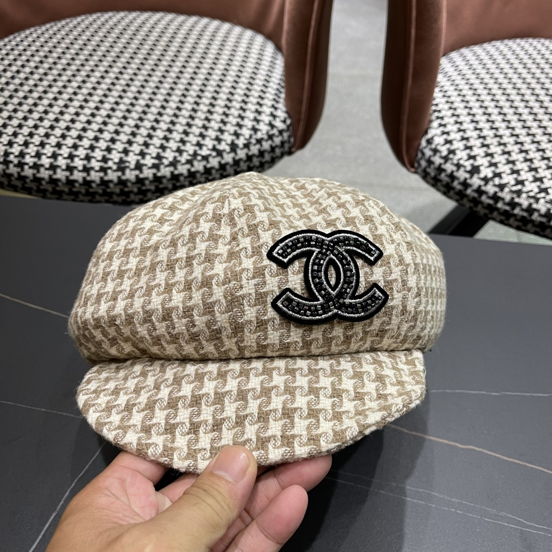  香奈儿 千鸟格云朵八角帽子女时尚秋冬复古英伦画家帽
韩版时尚百搭贝雷帽