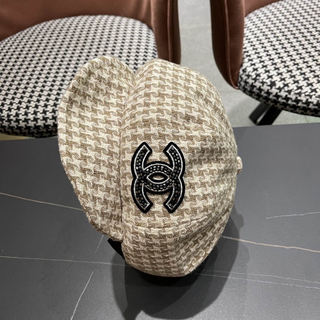  香奈儿 千鸟格云朵八角帽子女时尚秋冬复古英伦画家帽
韩版时尚百搭贝雷帽