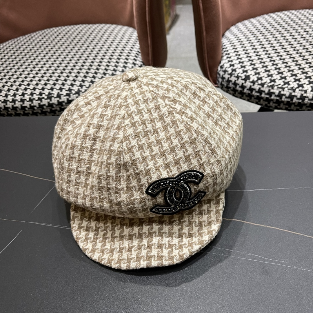  香奈儿 千鸟格云朵八角帽子女时尚秋冬复古英伦画家帽
韩版时尚百搭贝雷帽