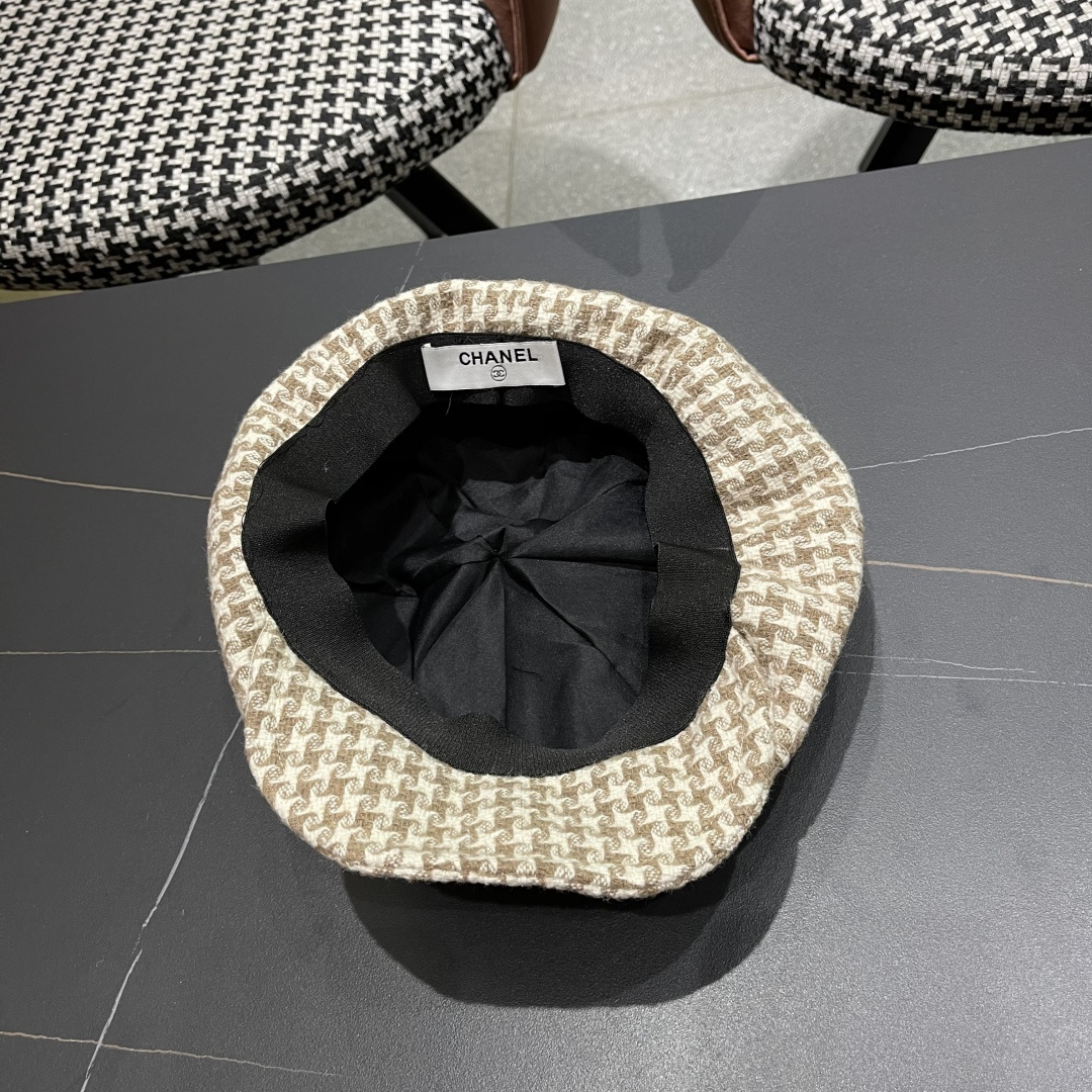  香奈儿 千鸟格云朵八角帽子女时尚秋冬复古英伦画家帽
韩版时尚百搭贝雷帽