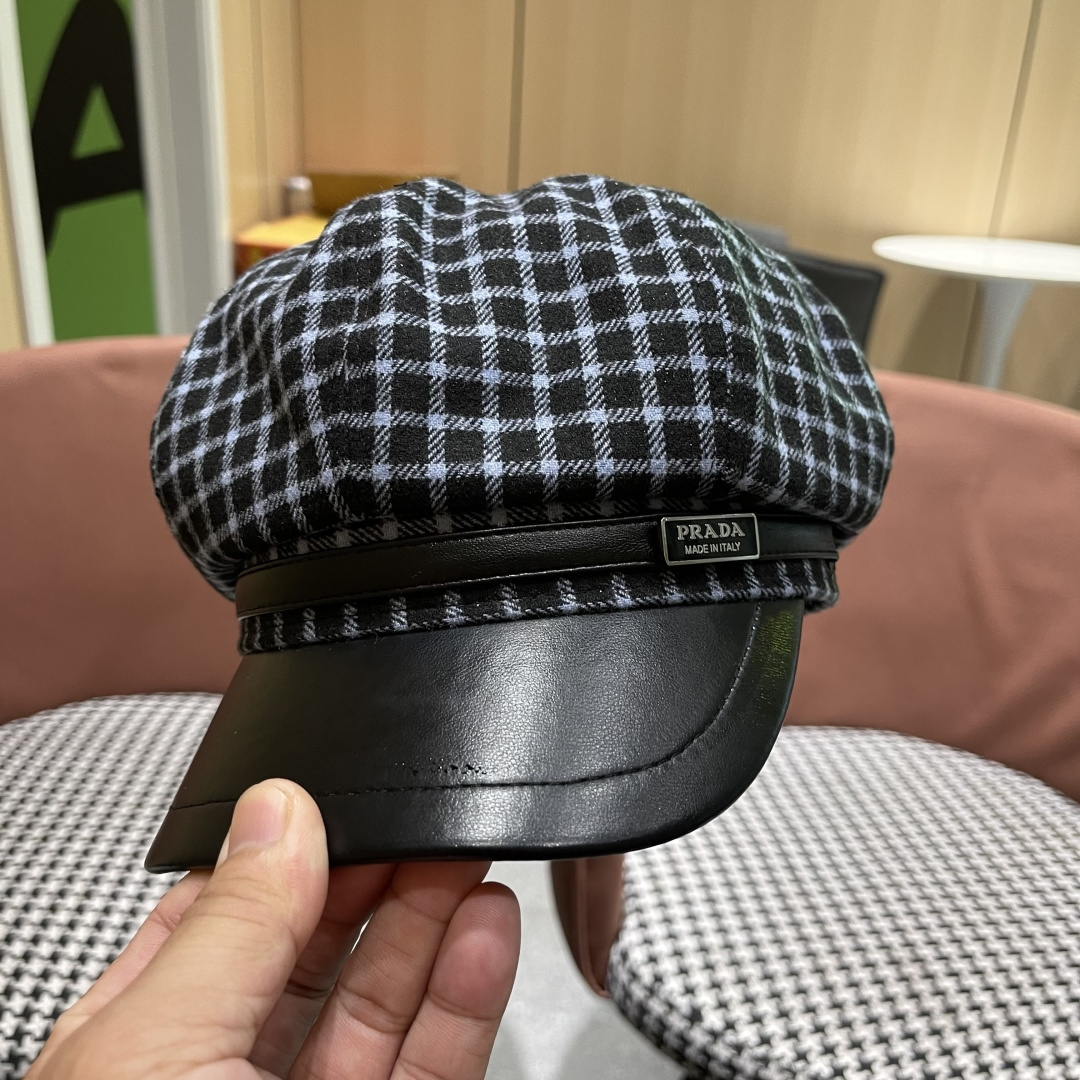  普拉达 2025 新款韩版格纹贝雷帽女春秋百搭显脸小
休闲画家帽潮八角帽