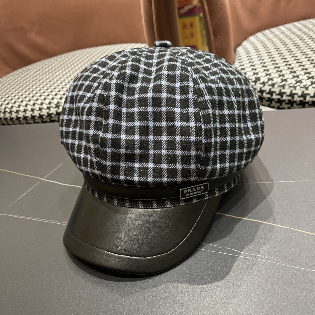  普拉达 2025 新款韩版格纹贝雷帽女春秋百搭显脸小
休闲画家帽潮八角帽