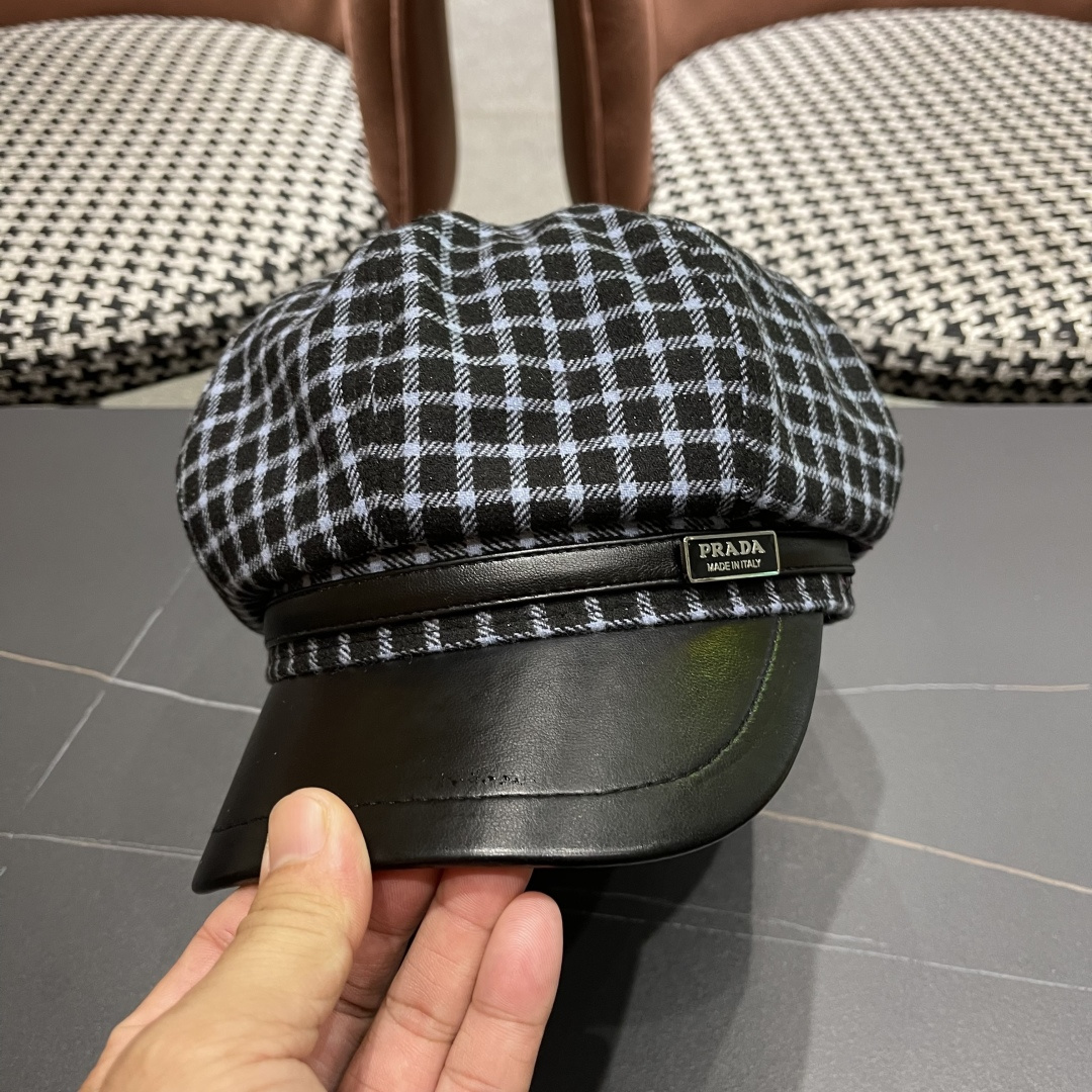  普拉达 2025 新款韩版格纹贝雷帽女春秋百搭显脸小
休闲画家帽潮八角帽