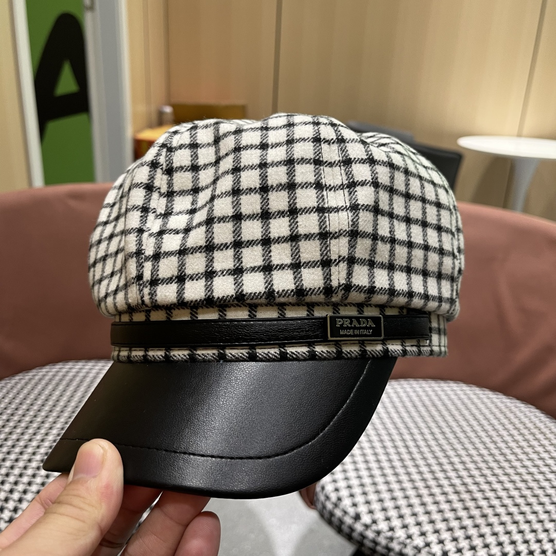  普拉达 2025 新款韩版格纹贝雷帽女春秋百搭显脸小
休闲画家帽潮八角帽