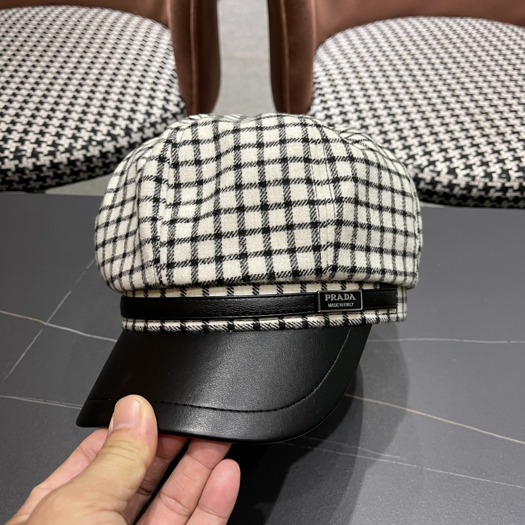  普拉达 2025 新款韩版格纹贝雷帽女春秋百搭显脸小
休闲画家帽潮八角帽