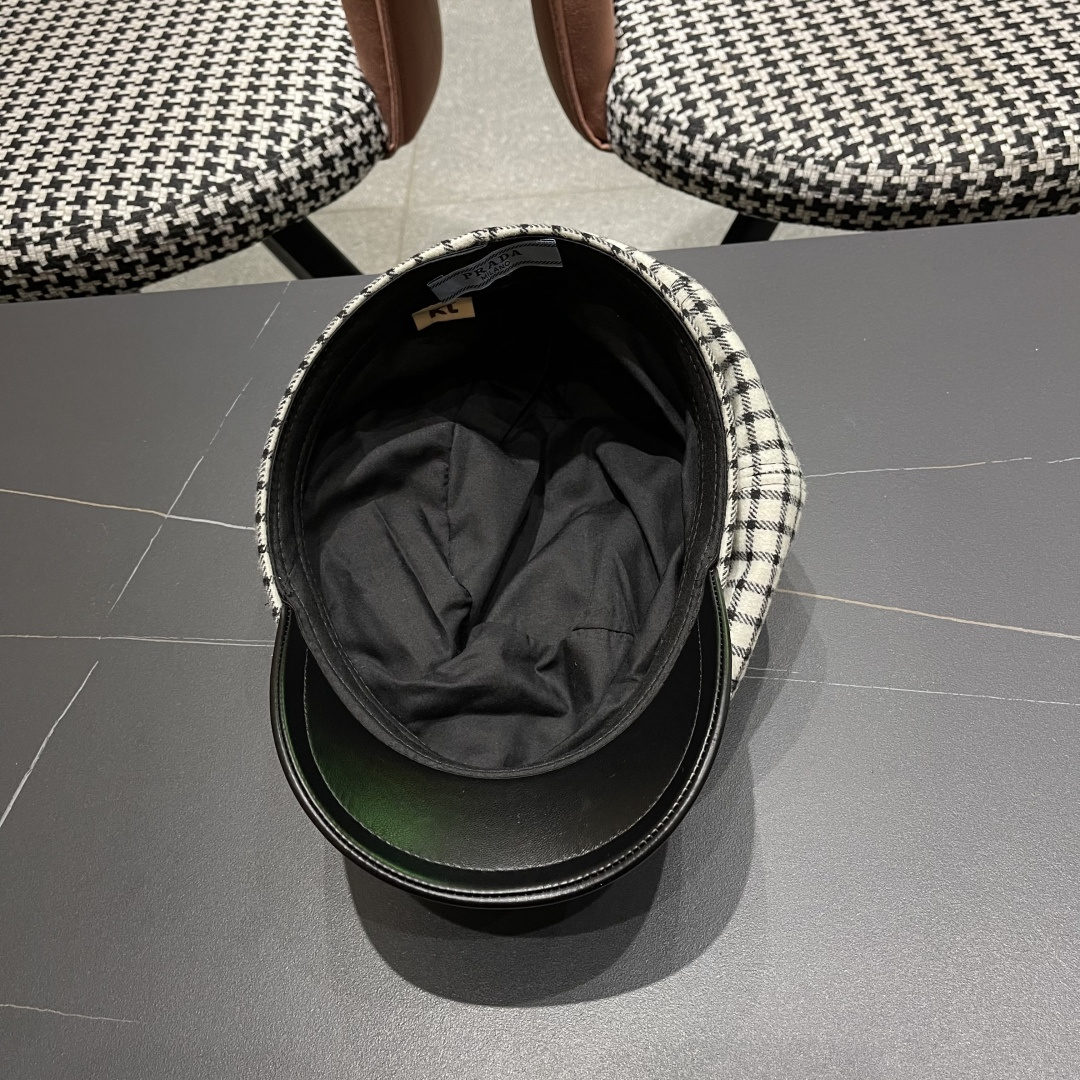  普拉达 2025 新款韩版格纹贝雷帽女春秋百搭显脸小
休闲画家帽潮八角帽