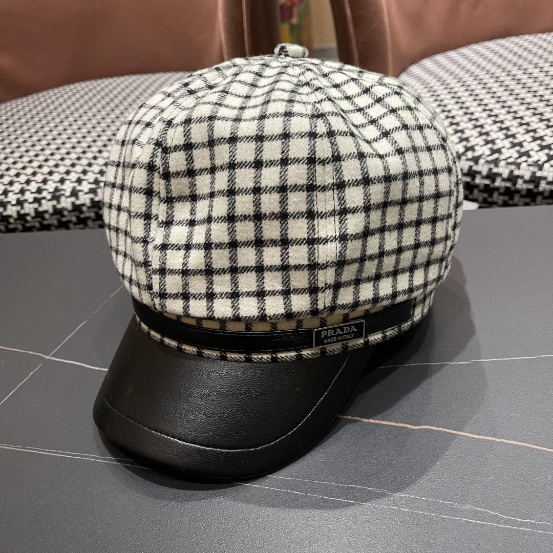  普拉达 2025 新款韩版格纹贝雷帽女春秋百搭显脸小
休闲画家帽潮八角帽