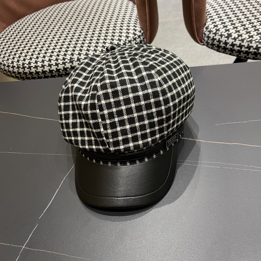  普拉达 2025 新款韩版格纹贝雷帽女春秋百搭显脸小
休闲画家帽潮八角帽