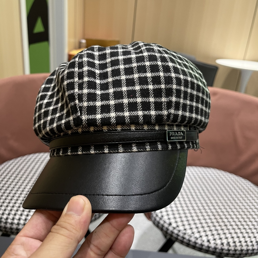  普拉达 2025 新款韩版格纹贝雷帽女春秋百搭显脸小
休闲画家帽潮八角帽
