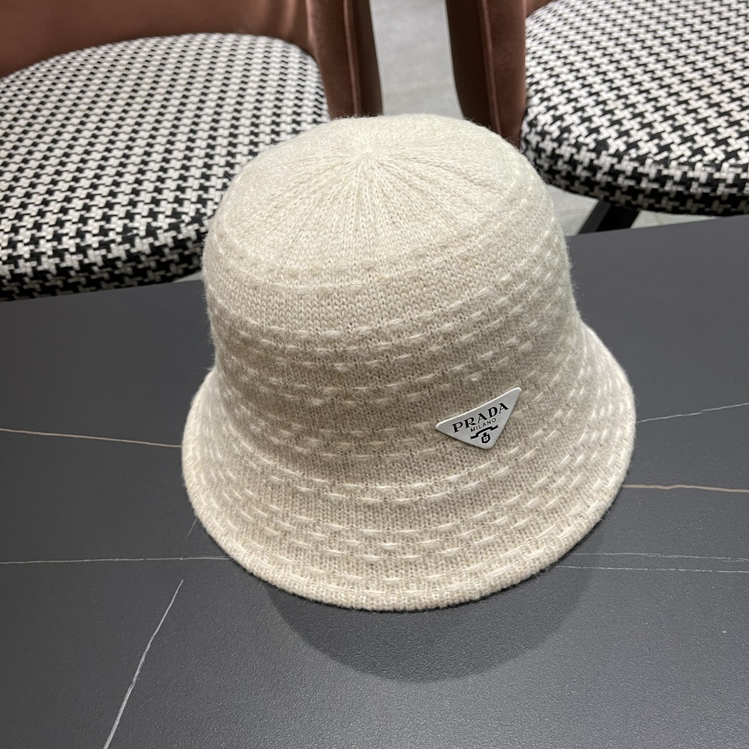 普拉达 日系针织渔夫帽子女春秋编织盆帽韩版潮百
搭遮脸洋气品脸小水桶帽