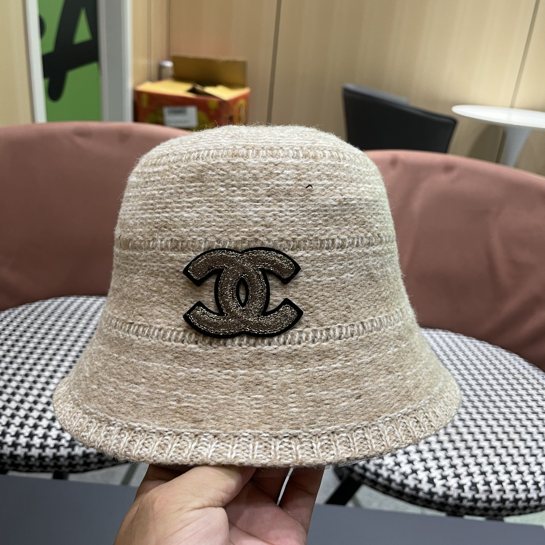  香奈儿 2025混色针织简约新款渔夫帽女士春季气
质百搭防晒水桶帽遮阳盆帽子潮