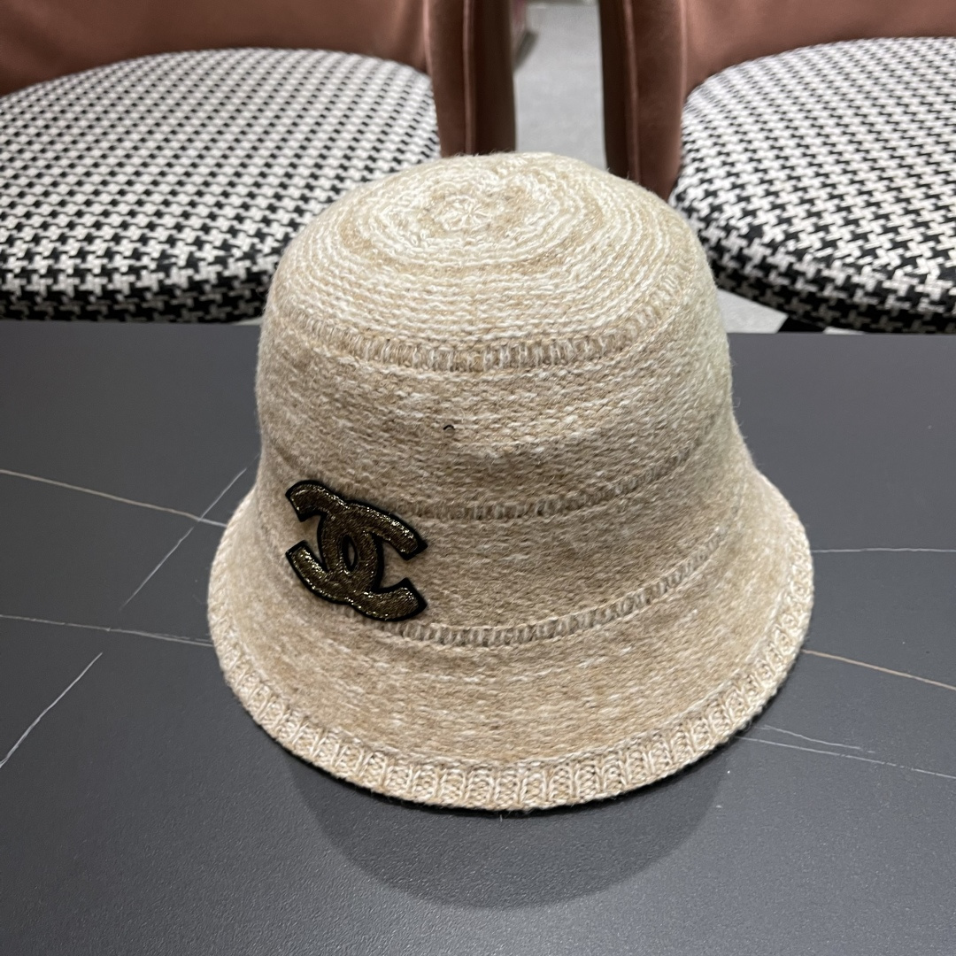 香奈儿 2025混色针织简约新款渔夫帽女士春季气
质百搭防晒水桶帽遮阳盆帽子潮