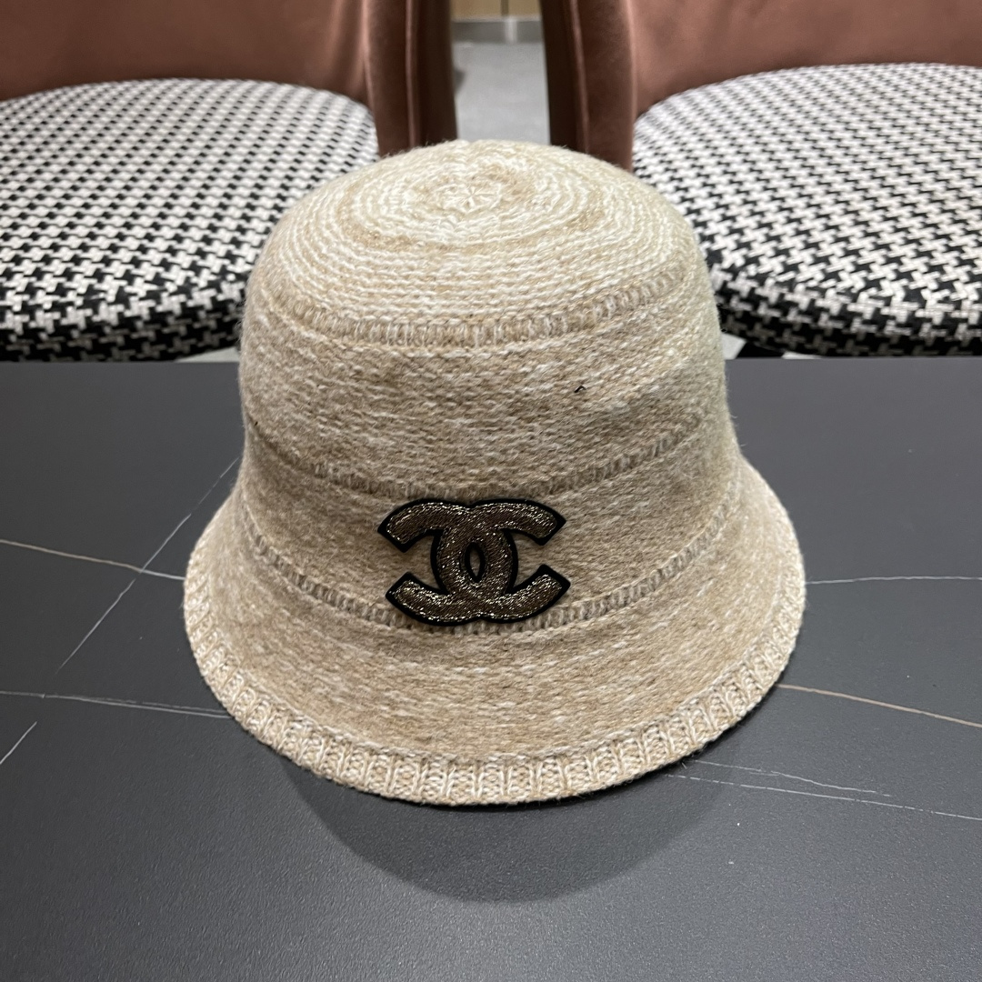  香奈儿 2025混色针织简约新款渔夫帽女士春季气
质百搭防晒水桶帽遮阳盆帽子潮