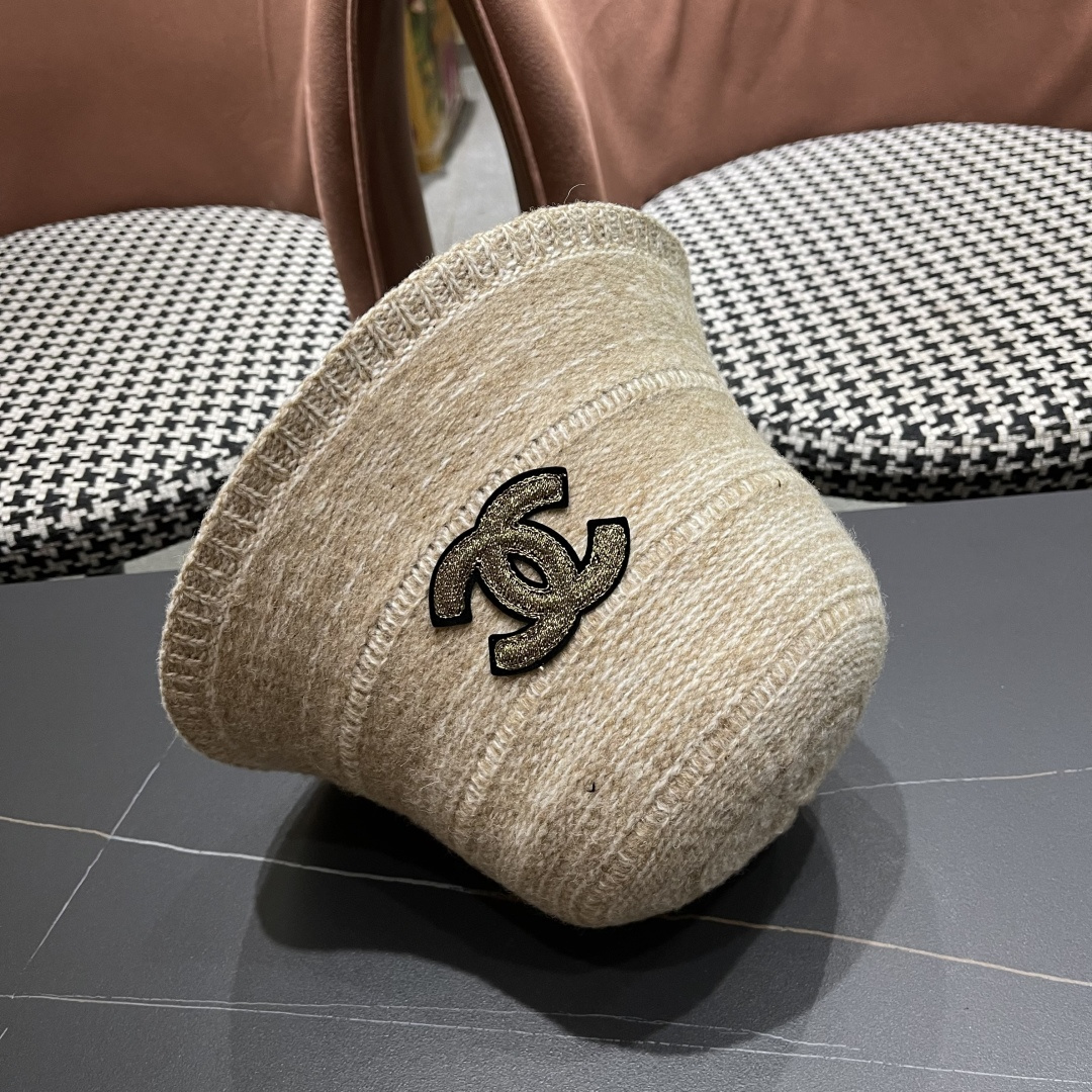  香奈儿 2025混色针织简约新款渔夫帽女士春季气
质百搭防晒水桶帽遮阳盆帽子潮