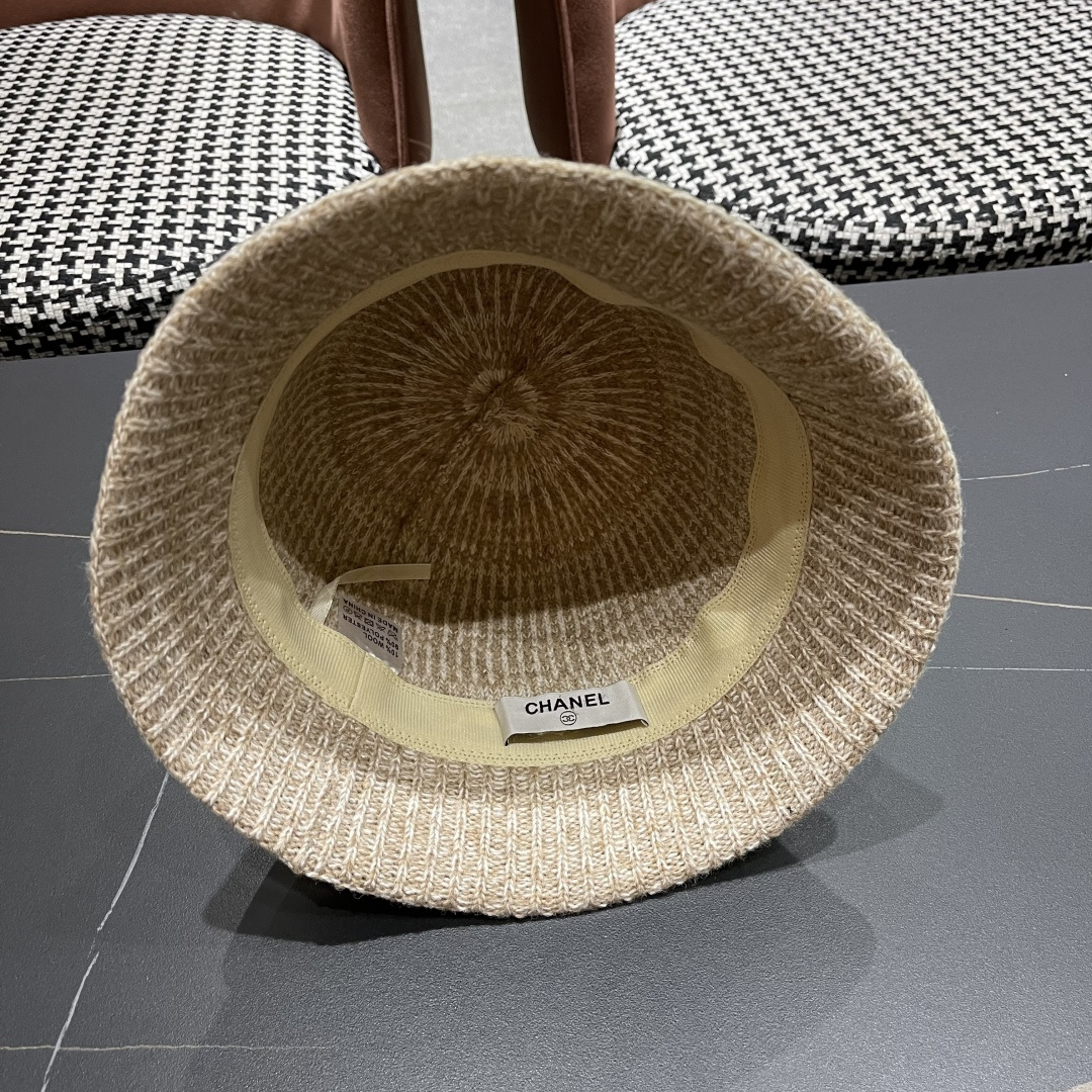  香奈儿 2025混色针织简约新款渔夫帽女士春季气
质百搭防晒水桶帽遮阳盆帽子潮