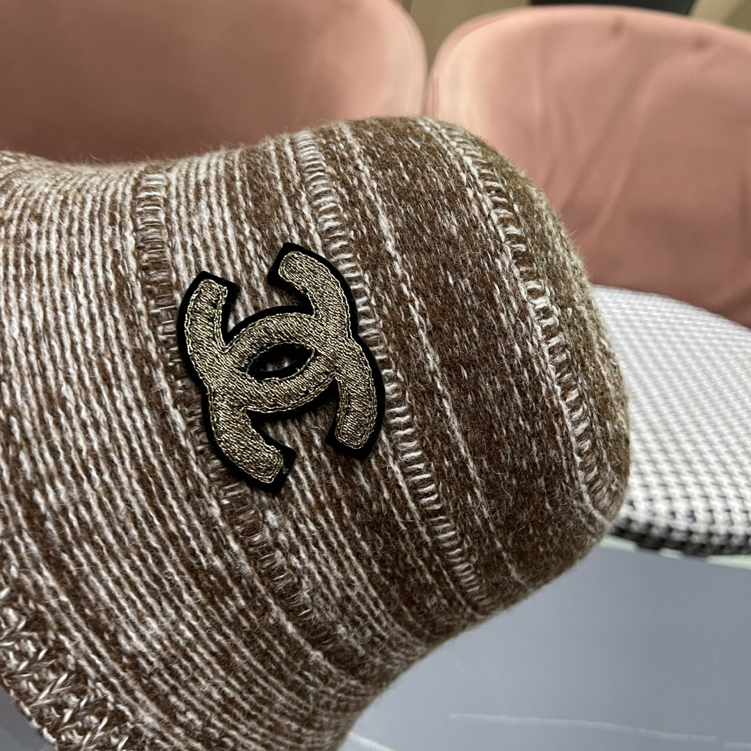  香奈儿 2025混色针织简约新款渔夫帽女士春季气
质百搭防晒水桶帽遮阳盆帽子潮