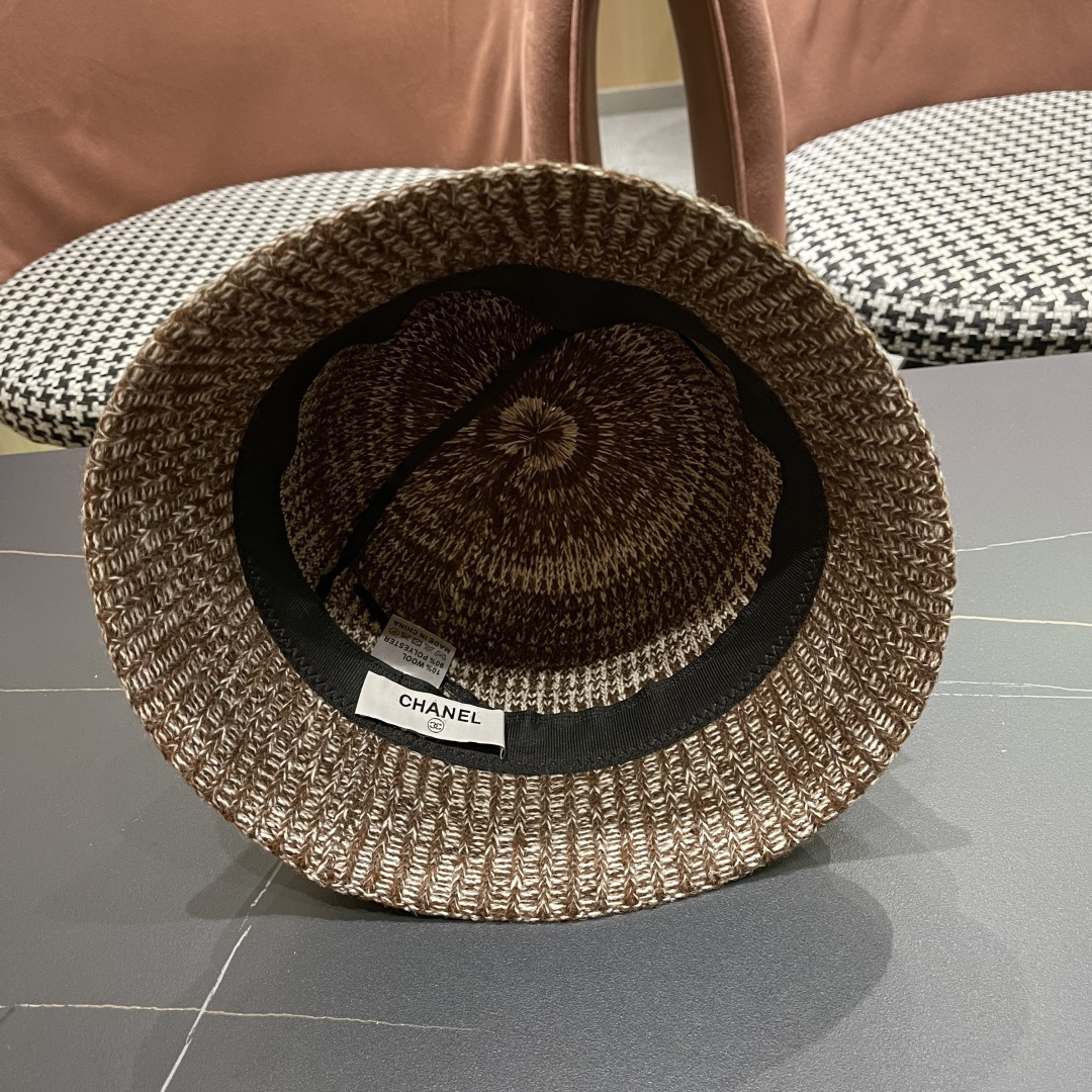  香奈儿 2025混色针织简约新款渔夫帽女士春季气
质百搭防晒水桶帽遮阳盆帽子潮