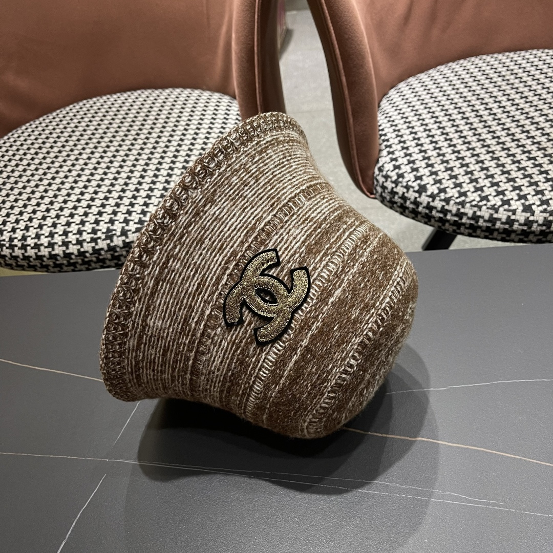  香奈儿 2025混色针织简约新款渔夫帽女士春季气
质百搭防晒水桶帽遮阳盆帽子潮