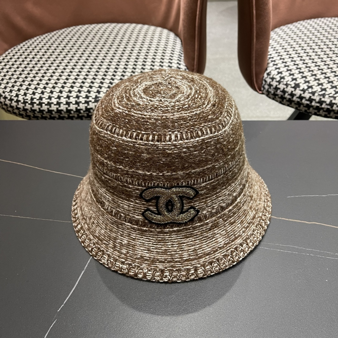  香奈儿 2025混色针织简约新款渔夫帽女士春季气
质百搭防晒水桶帽遮阳盆帽子潮