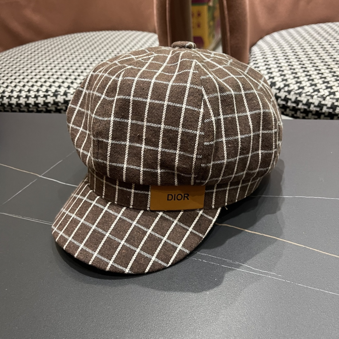  迪奥2025韩版八角帽子女士轻薄格子鸭舌帽秋天学生画家
帽薄款透气贝雷帽