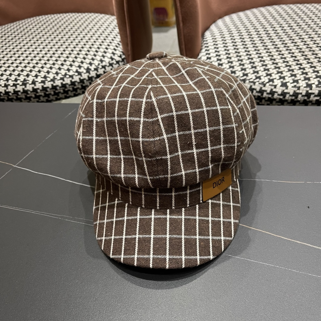  迪奥2025韩版八角帽子女士轻薄格子鸭舌帽秋天学生画家
帽薄款透气贝雷帽