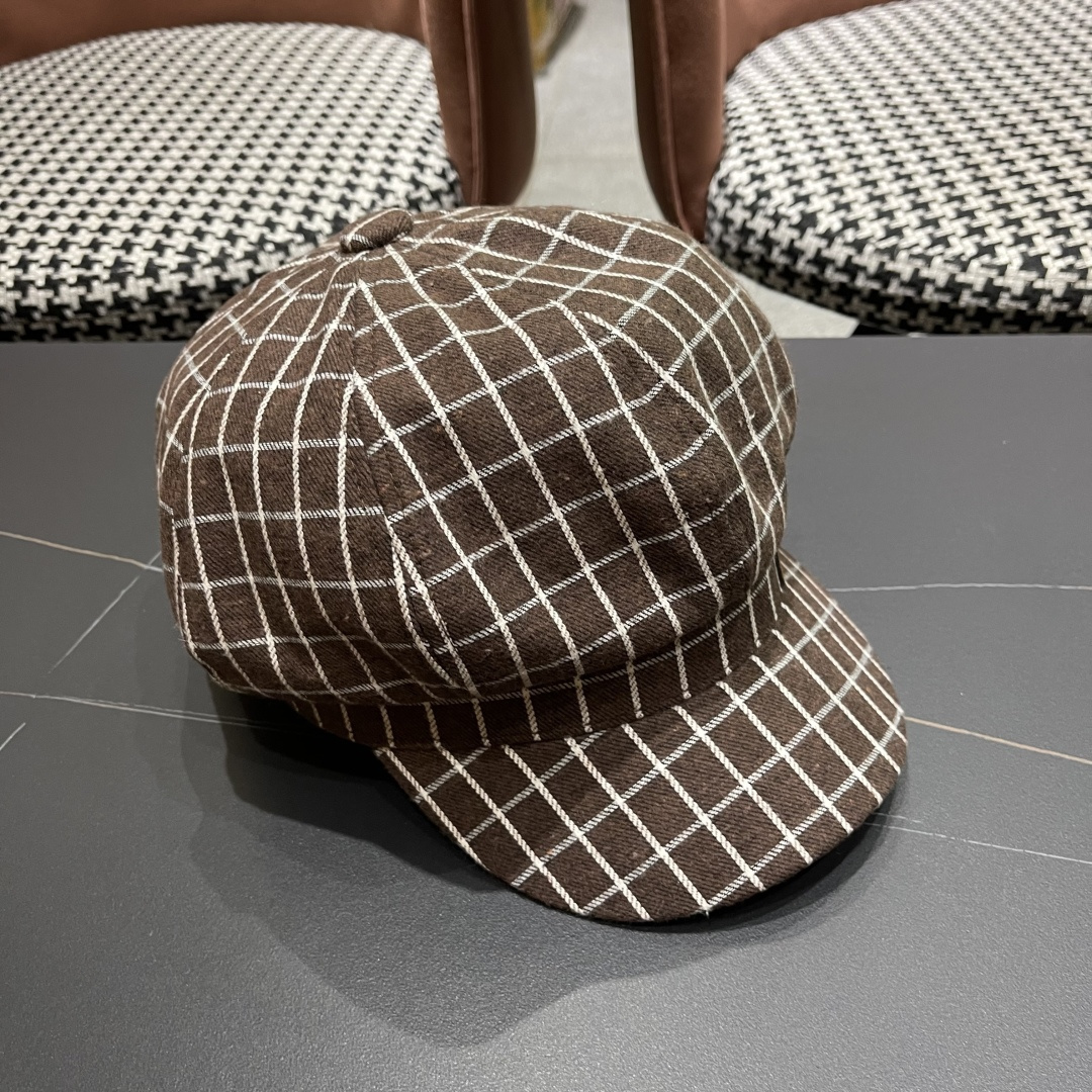  迪奥2025韩版八角帽子女士轻薄格子鸭舌帽秋天学生画家
帽薄款透气贝雷帽