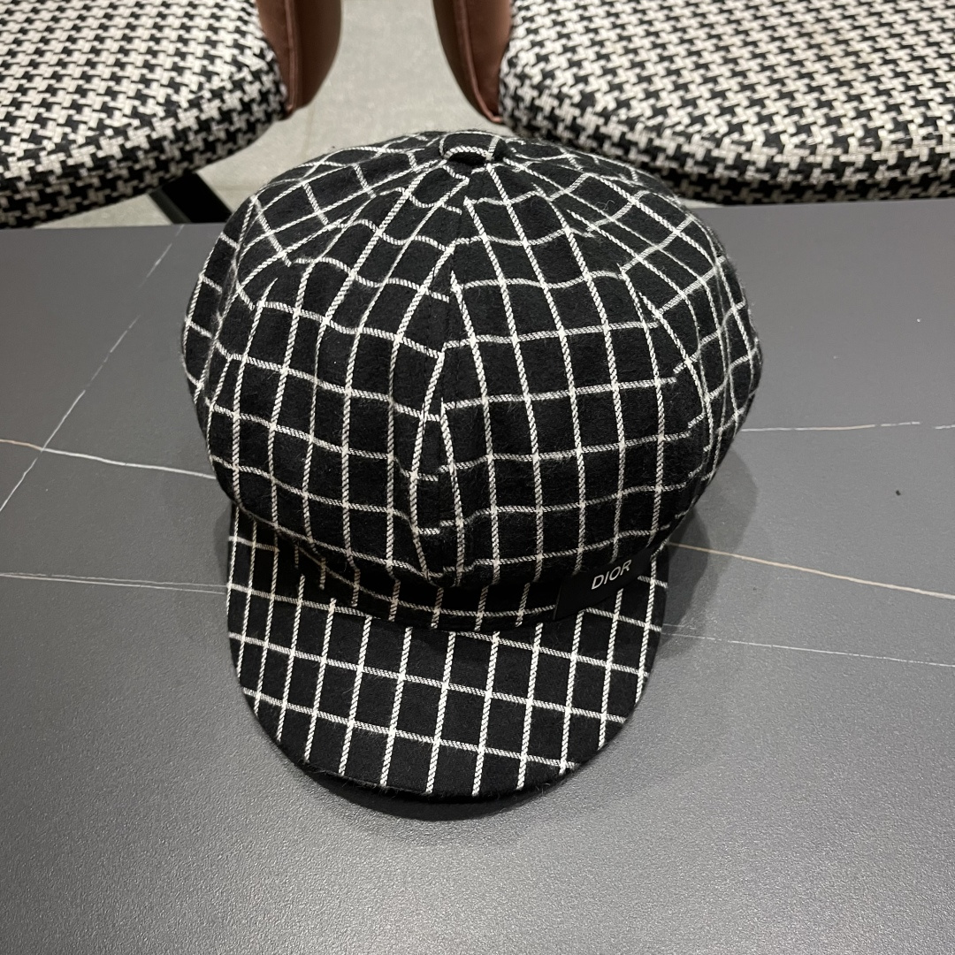  迪奥2025韩版八角帽子女士轻薄格子鸭舌帽秋天学生画家
帽薄款透气贝雷帽