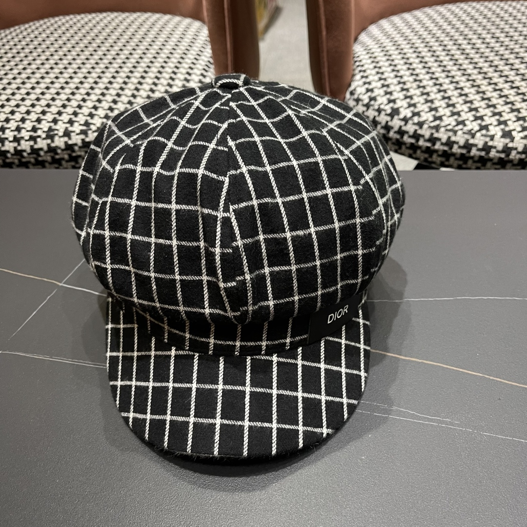  迪奥2025韩版八角帽子女士轻薄格子鸭舌帽秋天学生画家
帽薄款透气贝雷帽