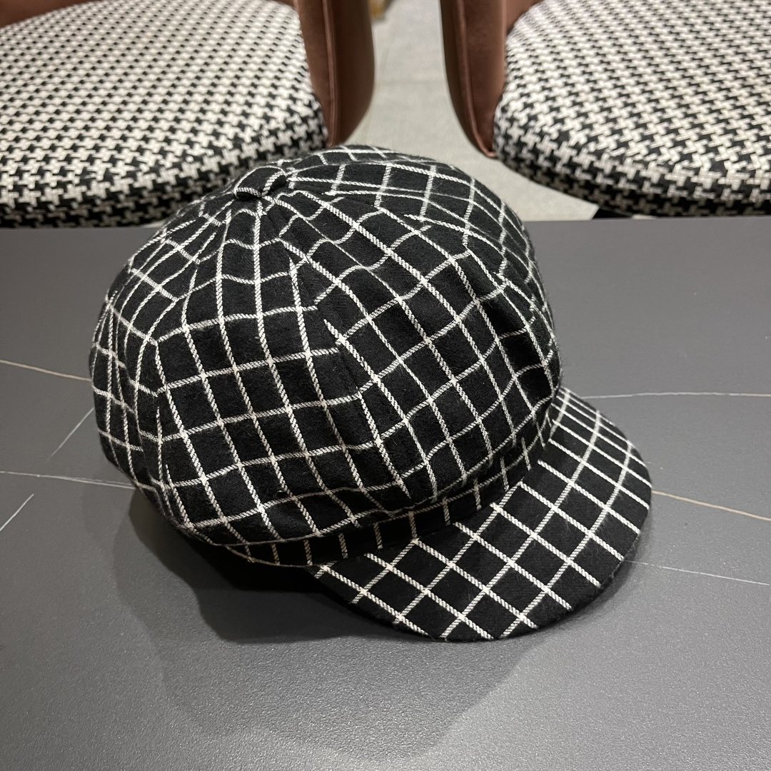  迪奥2025韩版八角帽子女士轻薄格子鸭舌帽秋天学生画家
帽薄款透气贝雷帽
