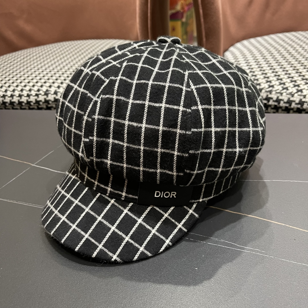  迪奥2025韩版八角帽子女士轻薄格子鸭舌帽秋天学生画家
帽薄款透气贝雷帽
