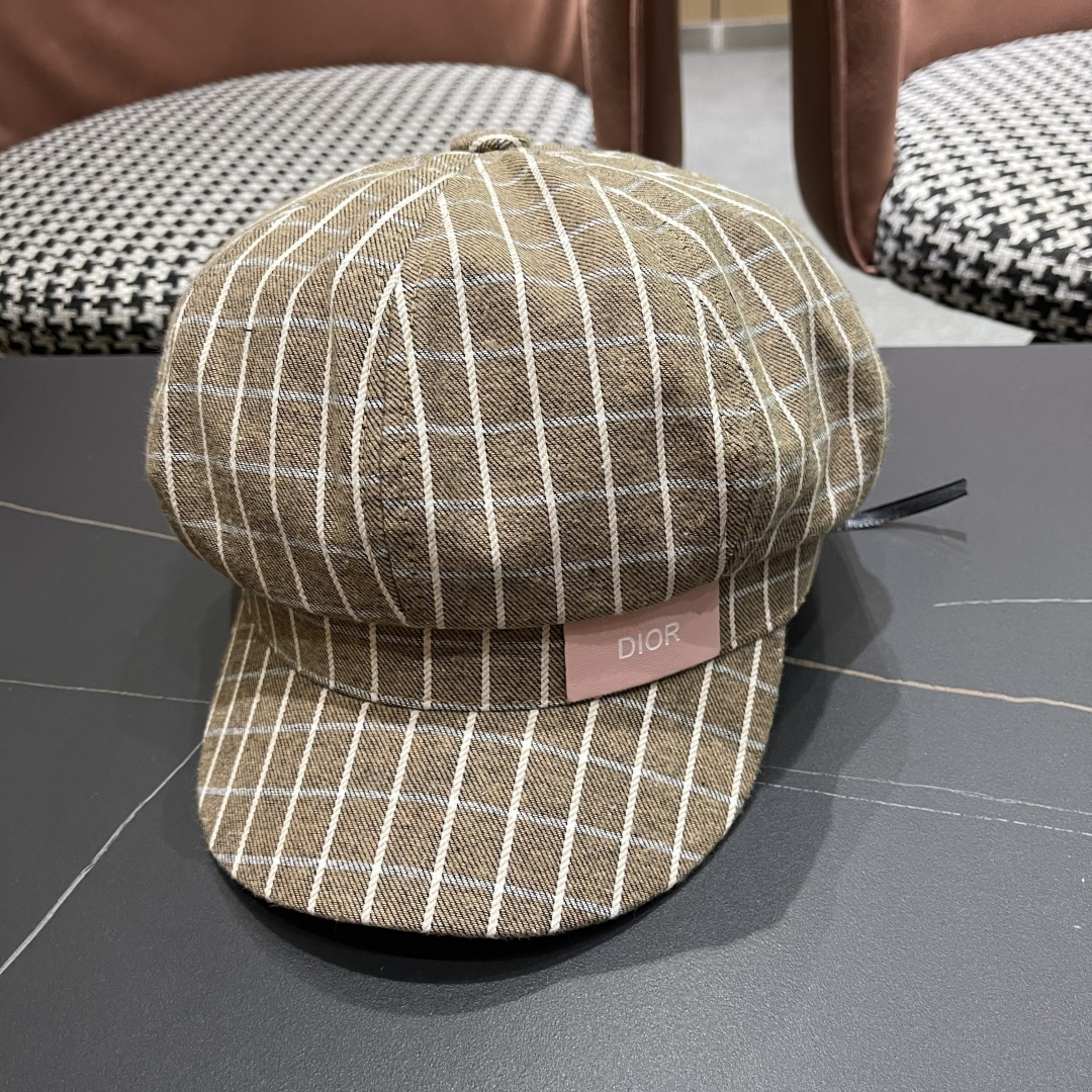  迪奥2025韩版八角帽子女士轻薄格子鸭舌帽秋天学生画家
帽薄款透气贝雷帽