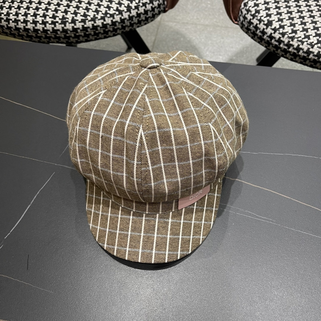  迪奥2025韩版八角帽子女士轻薄格子鸭舌帽秋天学生画家
帽薄款透气贝雷帽