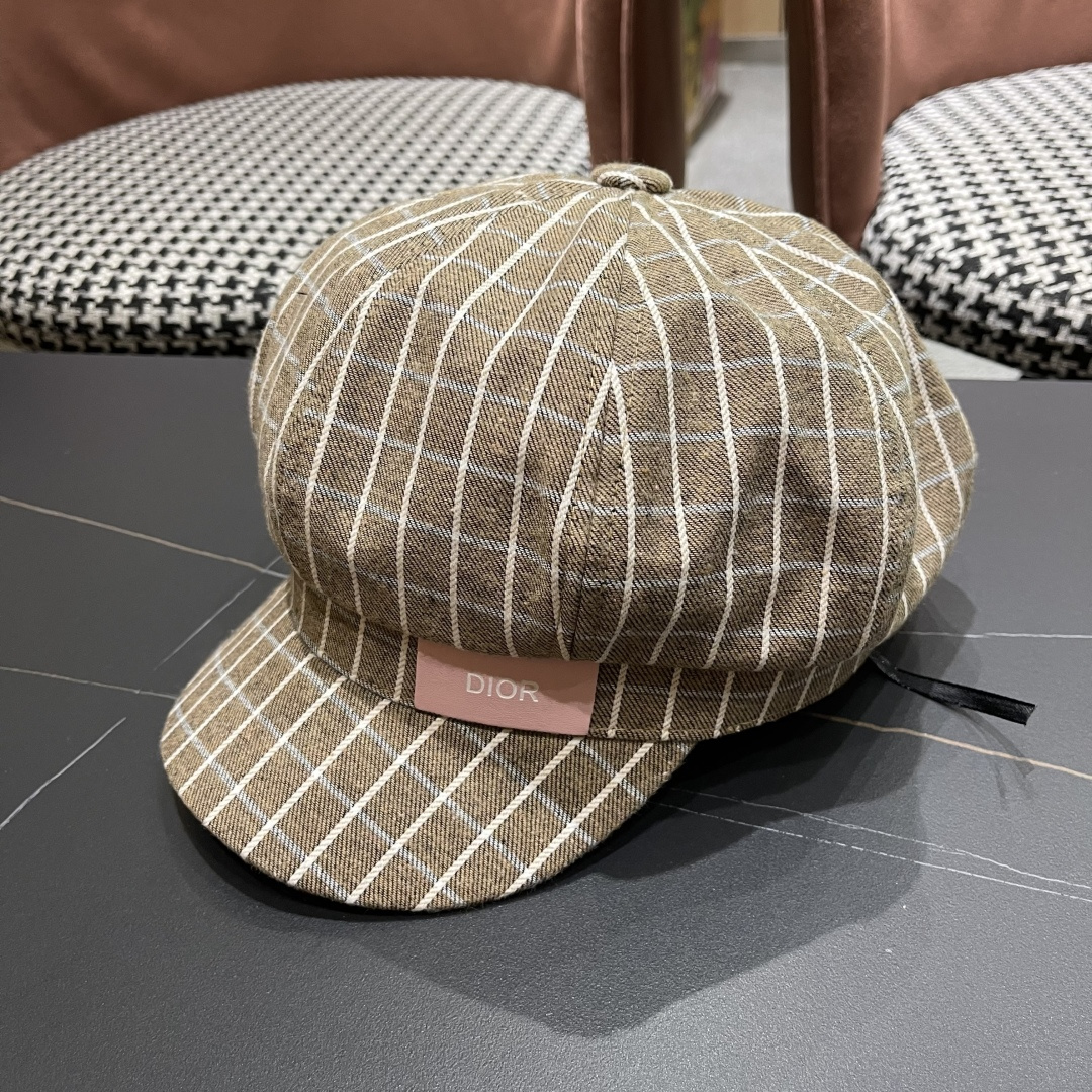  迪奥2025韩版八角帽子女士轻薄格子鸭舌帽秋天学生画家
帽薄款透气贝雷帽