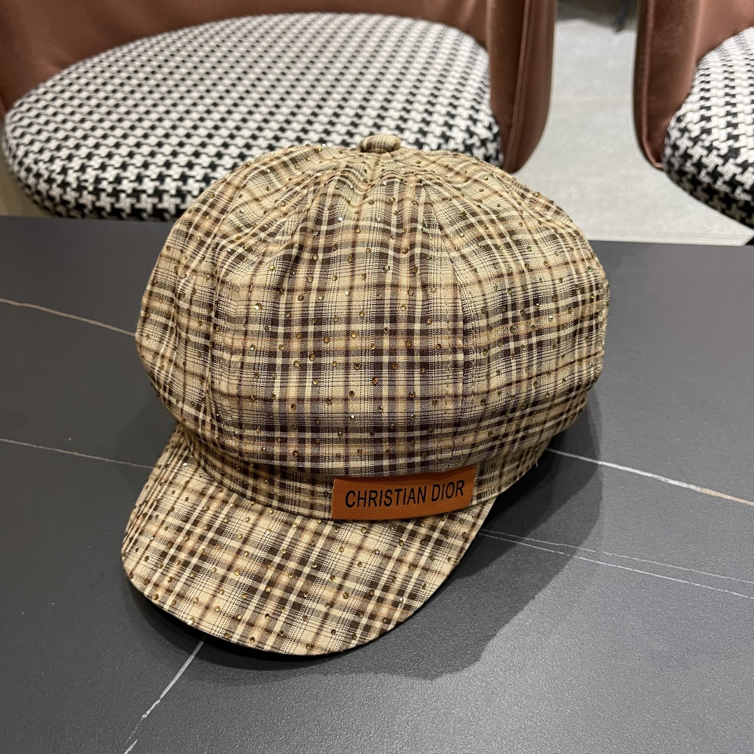NO:358476,Dior hot diamond plaid octagonal hat women's face showing small 2025 new retro painter newspaper romance versatile speed thousands of baseball cap hat straw hat fisherman hat baseball cap, hat, dior, espadrilles, hats迪奥 烫钻格纹八角帽子女显脸小2025新款复古画家 报童帽百搭速千鸭舌帽帽子草帽渔夫帽棒球帽,帽子,dior,espadrilles,hats,hat