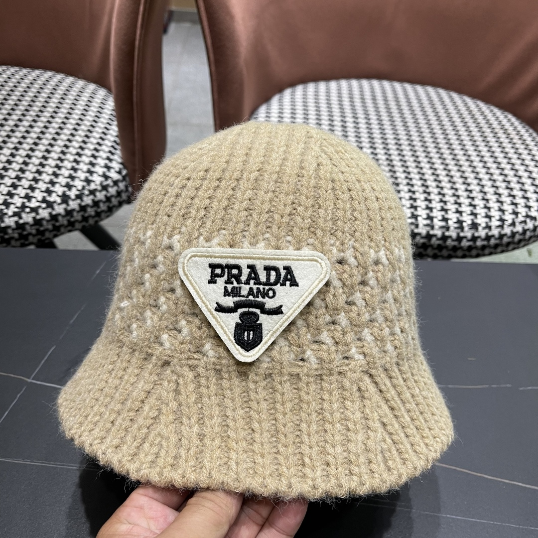  普拉达 日系纯色针织镂空渔夫帽子女秋冬季2025新款盆帽