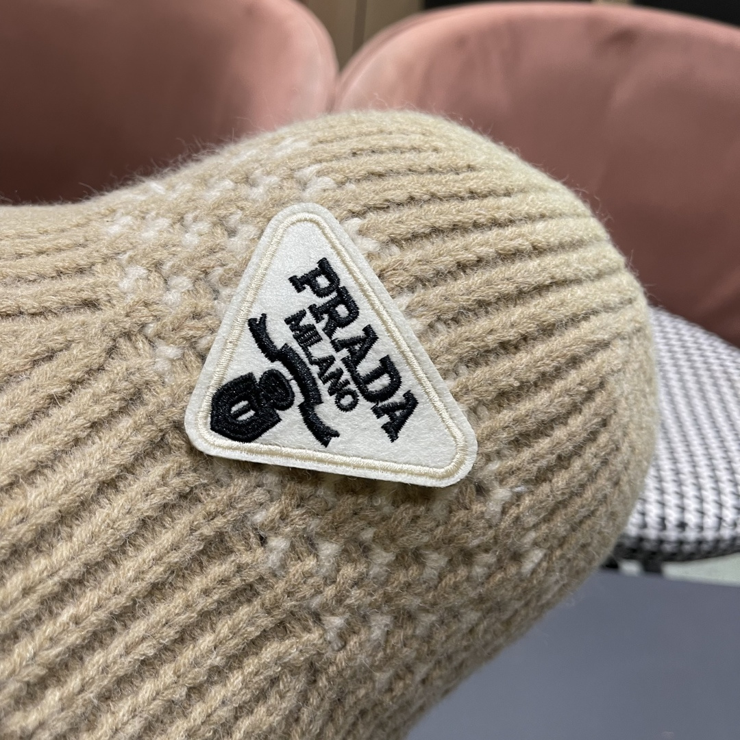  普拉达 日系纯色针织镂空渔夫帽子女秋冬季2025新款盆帽