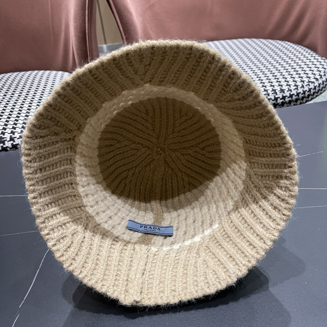 普拉达 日系纯色针织镂空渔夫帽子女秋冬季2025新款盆帽