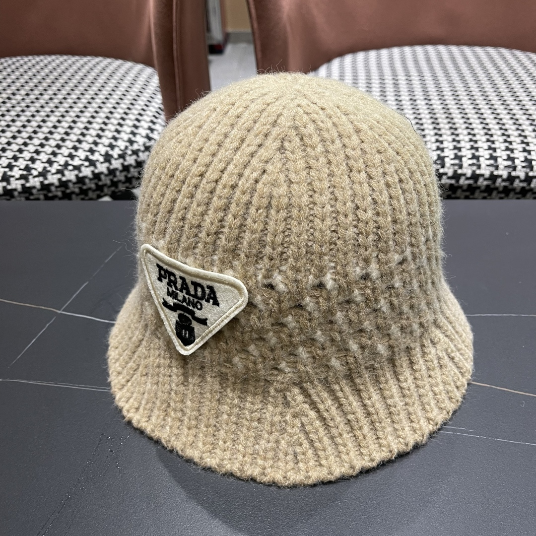  普拉达 日系纯色针织镂空渔夫帽子女秋冬季2025新款盆帽