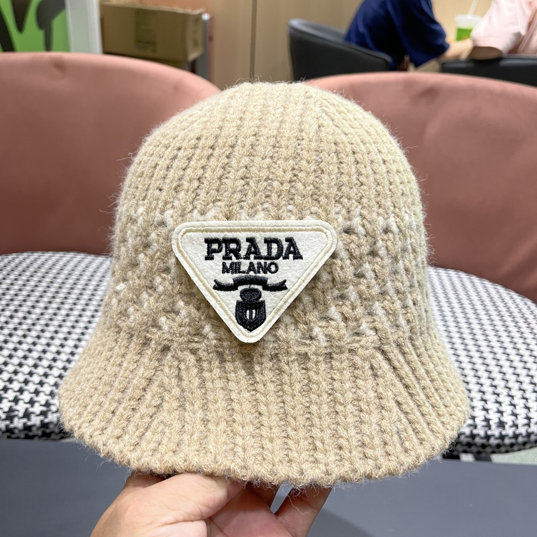  普拉达 日系纯色针织镂空渔夫帽子女秋冬季2025新款盆帽