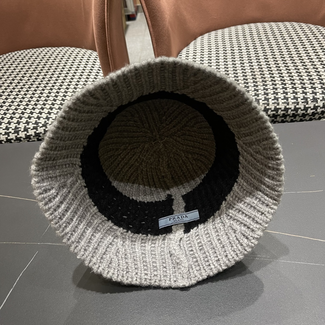  普拉达 日系纯色针织镂空渔夫帽子女秋冬季2025新款盆帽