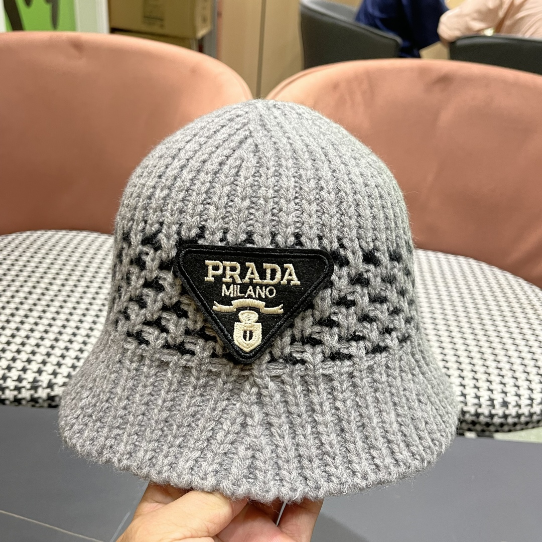  普拉达 日系纯色针织镂空渔夫帽子女秋冬季2025新款盆帽