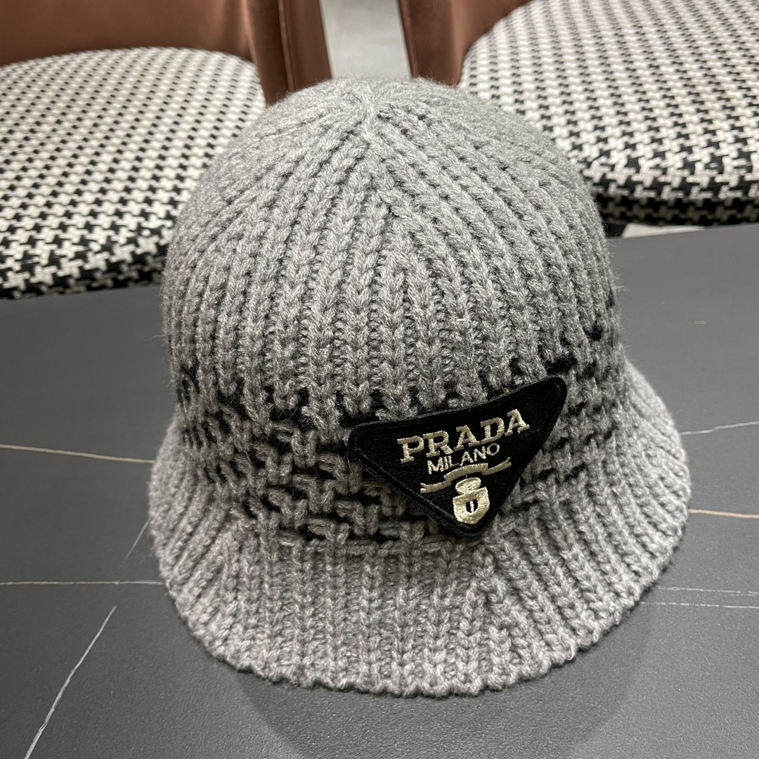  普拉达 日系纯色针织镂空渔夫帽子女秋冬季2025新款盆帽
